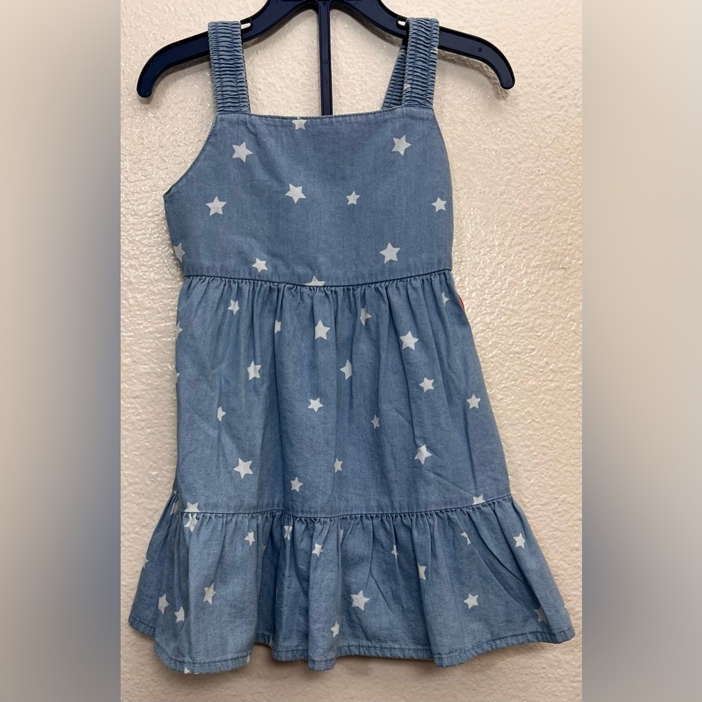 NWT Wonder Nation Toddler Girl Star Ruffled Dress, Size 2T Blue/White